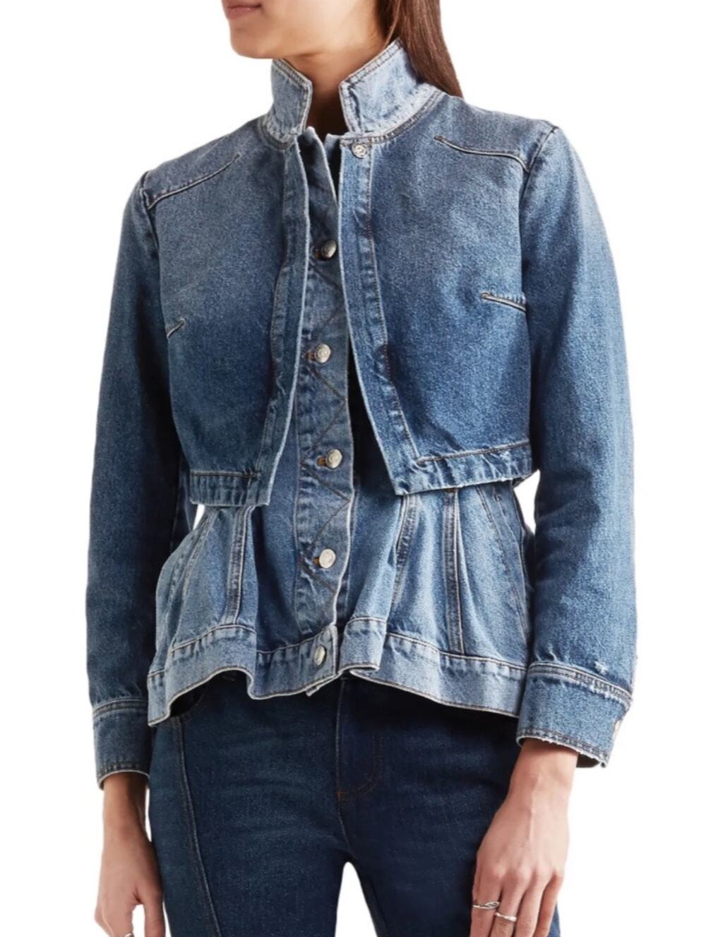 Alexander McQueen Blue Layered Denim Peplum Jean Jacket Size 40 US 6 coat